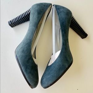 Grey Blue Suede Delman Pumps with Ribbed Heel 7.5